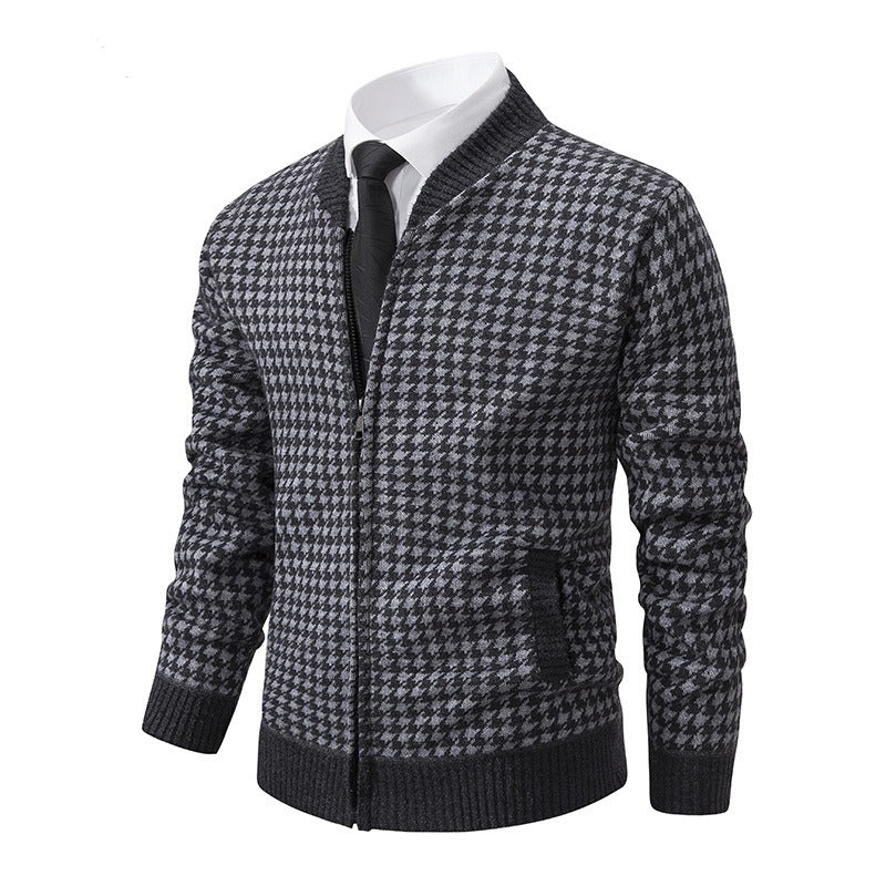 Herren Strickjacke Hahnentrittmuster Trendy