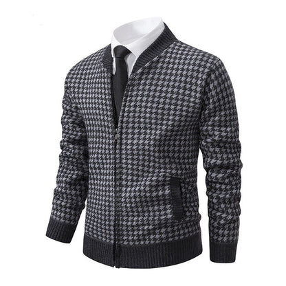 Herren Strickjacke Hahnentrittmuster Trendy