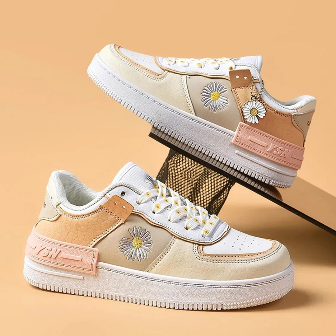 Damen Sneaker Low Top atmungsaktiv Spitze Komfort Leder Optik