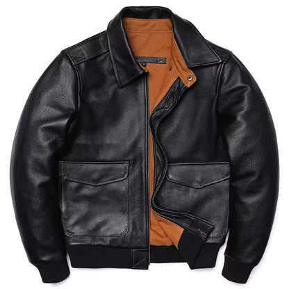 Lederjacke Elegant Schnitt Reißverschluss Spitzkragen