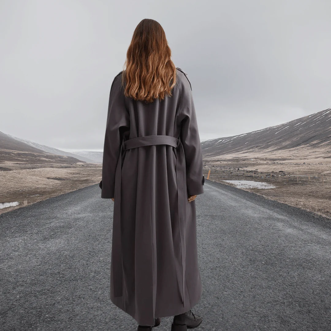 Trenchcoat Damen Lang Elegant Gürtel Klassisch - IdealeKleiden