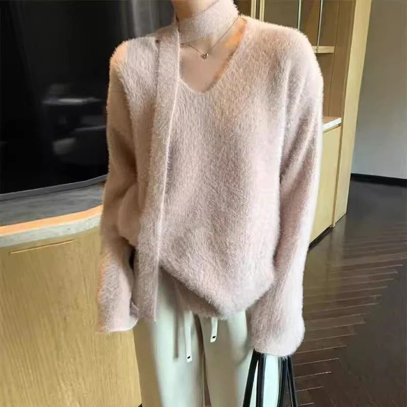 Große Wollkleid Oversize V-Ausschnitt Modern