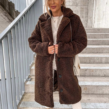 Übergrößer Teddy Mantel Weich Faux Fur Knöpfe
