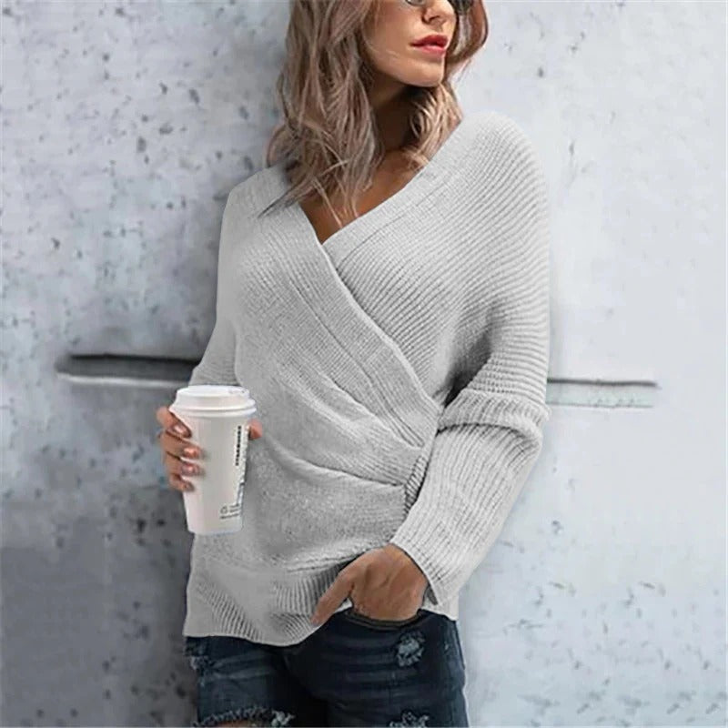 Kuschelige Wickelstrickjacke V-Ausschnitt Lockere Passform