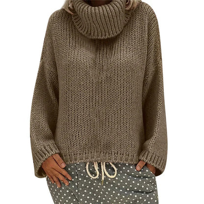 Großes Oversized Kleid Dickstrick Hochkragen Rippensaum