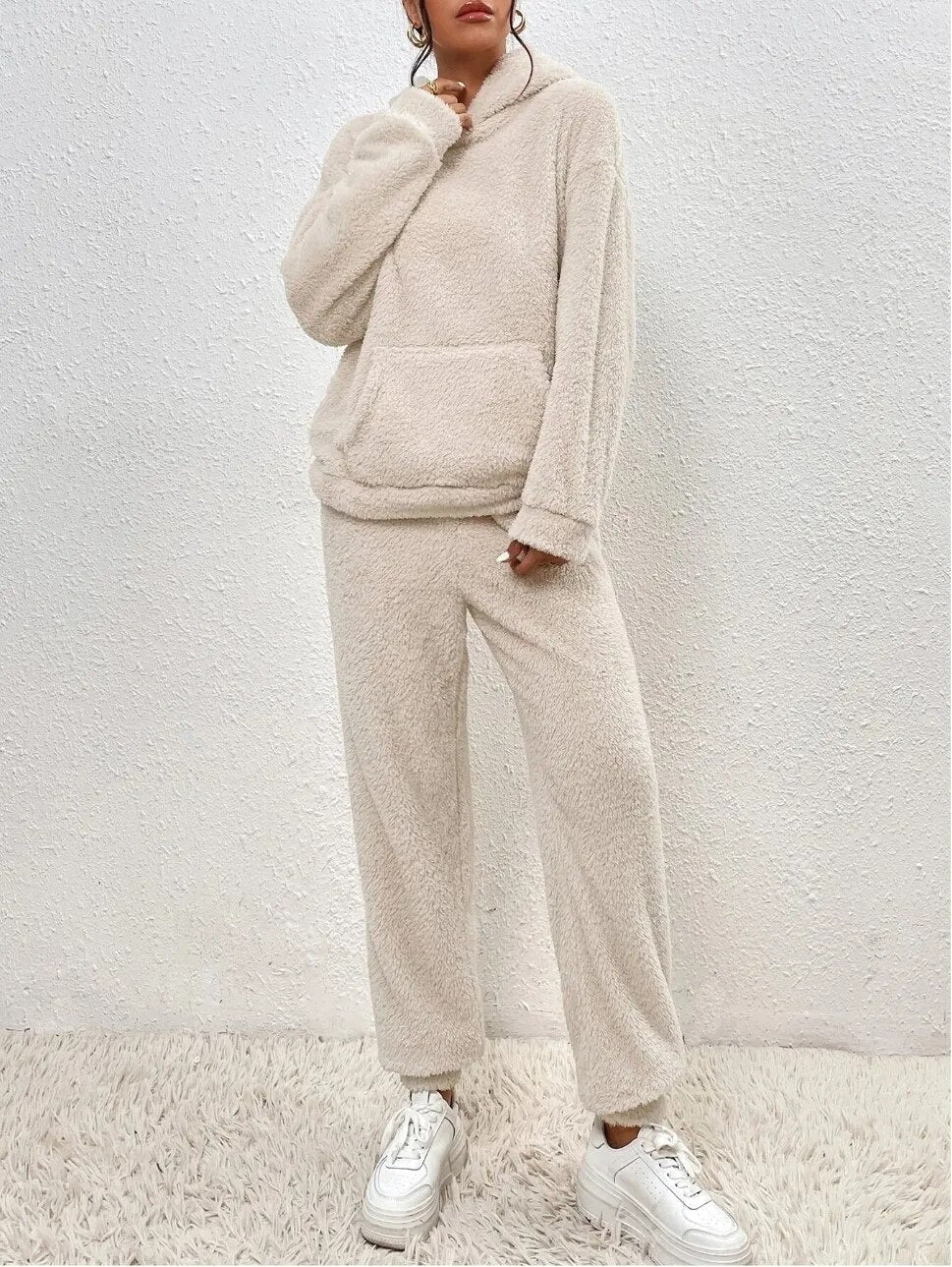 Bequeme Lounge-Satz Teddy-Fleece Kapuzenjacke