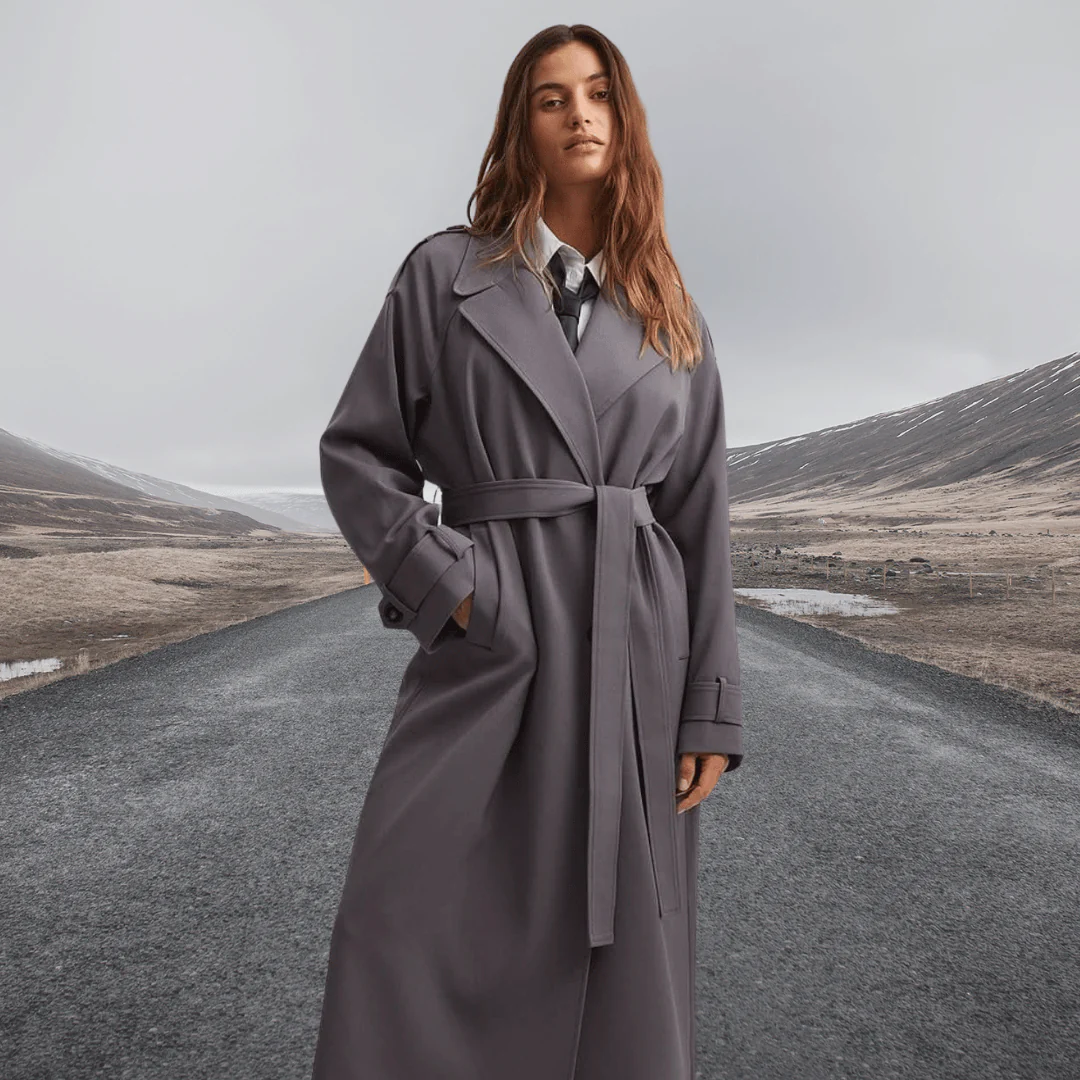 Trenchcoat Damen Lang Elegant Gürtel Klassisch