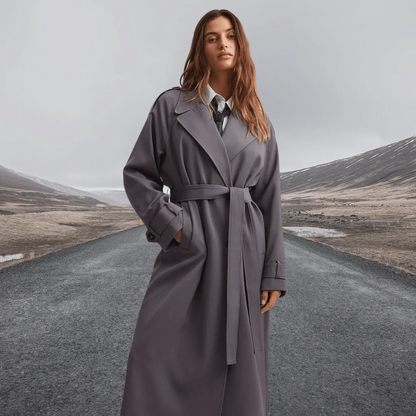 Trenchcoat Damen Lang Elegant Gürtel Klassisch