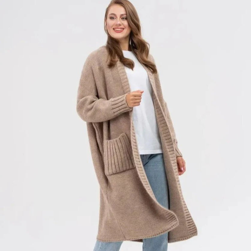 Große Strickjacke Übergröße Wollig Lang mit XXL Taschen