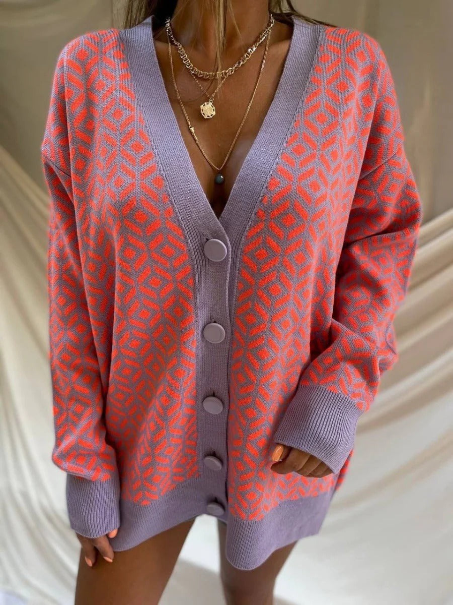 Große Strickjacke Oversized V-Ausschnitt Wollmischung - IdealeKleiden