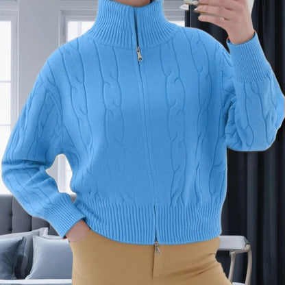 Damenkleid Wollmischung Lockere Fit Hoher Kragen Reißverschluss
