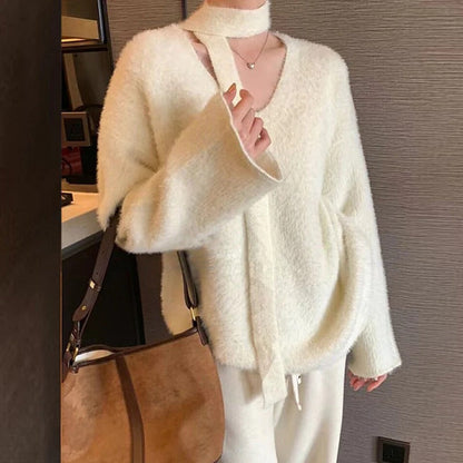 Große Wollkleid Oversize V-Ausschnitt Modern