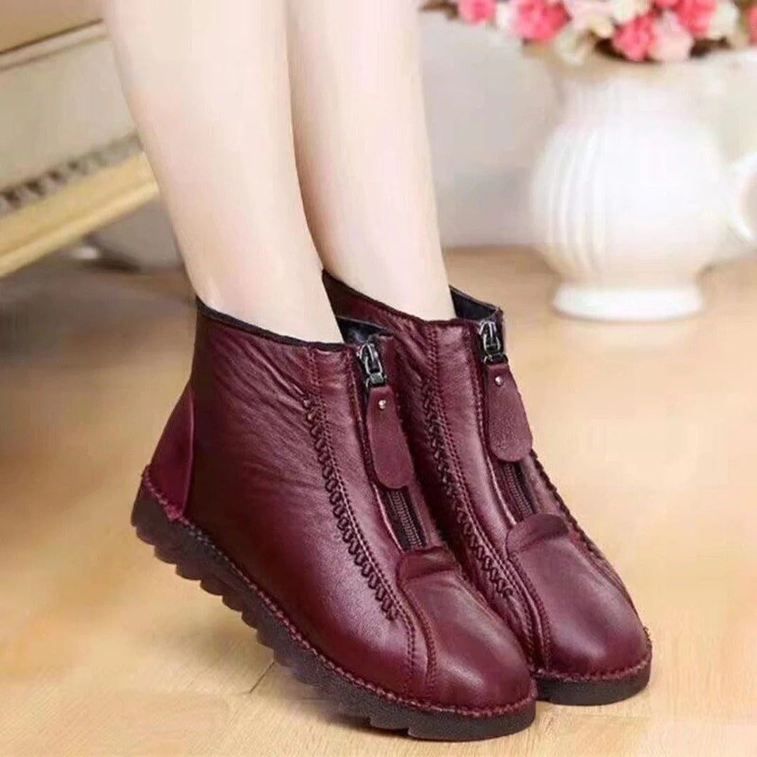 Stylische Stiefeletten Leder Optik Chunky Sohle Bequem - IdealeKleiden