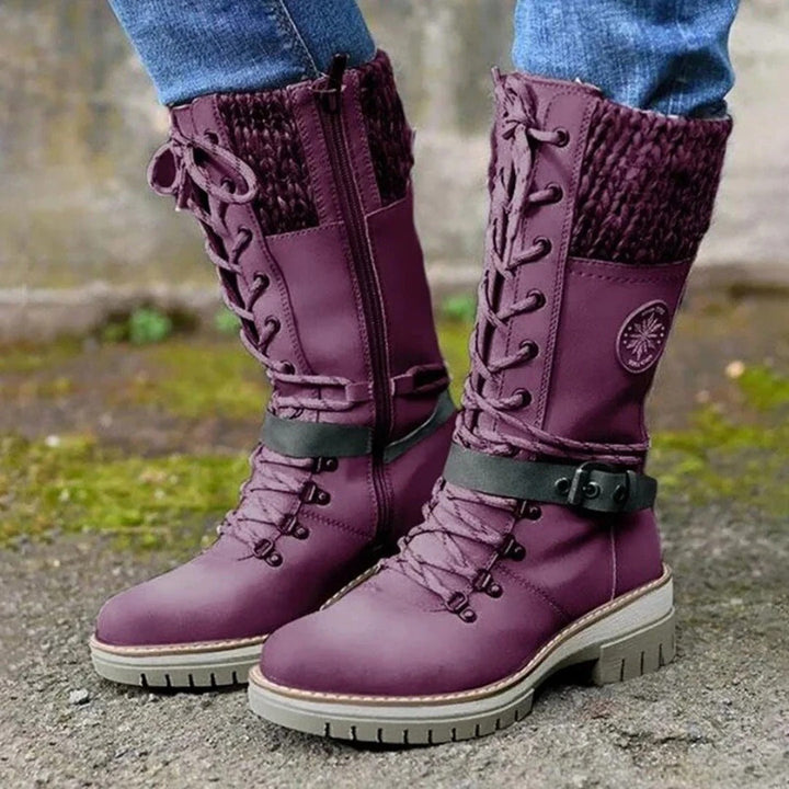Knielange Stiefel Damen Schnürung Wollbund