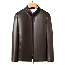 Lederjacke Slim Fit Stehkragen Elegantes Design Mit Reißverschluss - IdealeKleiden