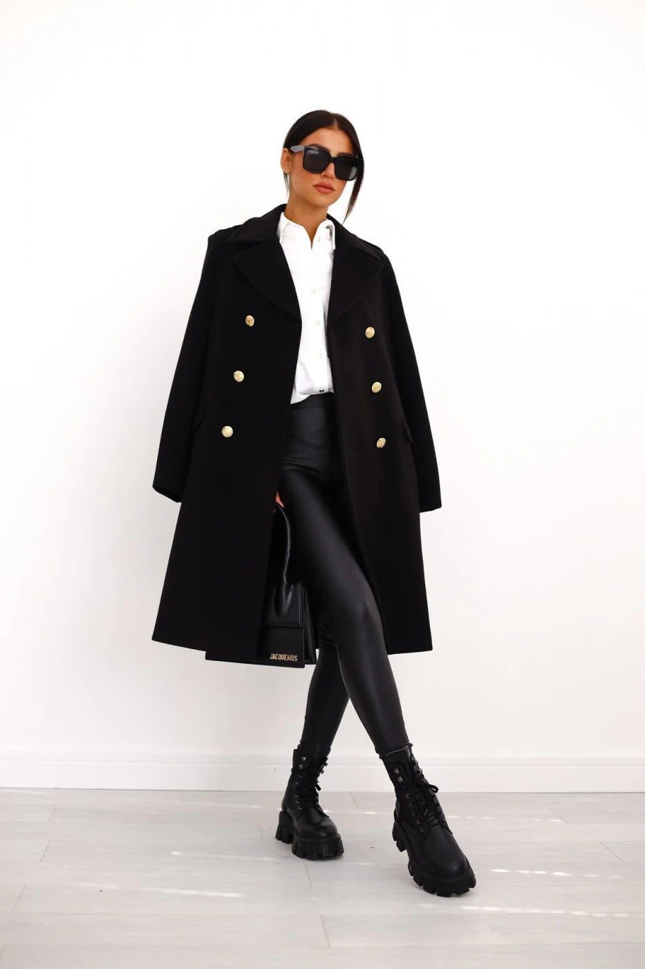 Eleganter Doppelreiher Langmantel Wollmischung Herbstjacke