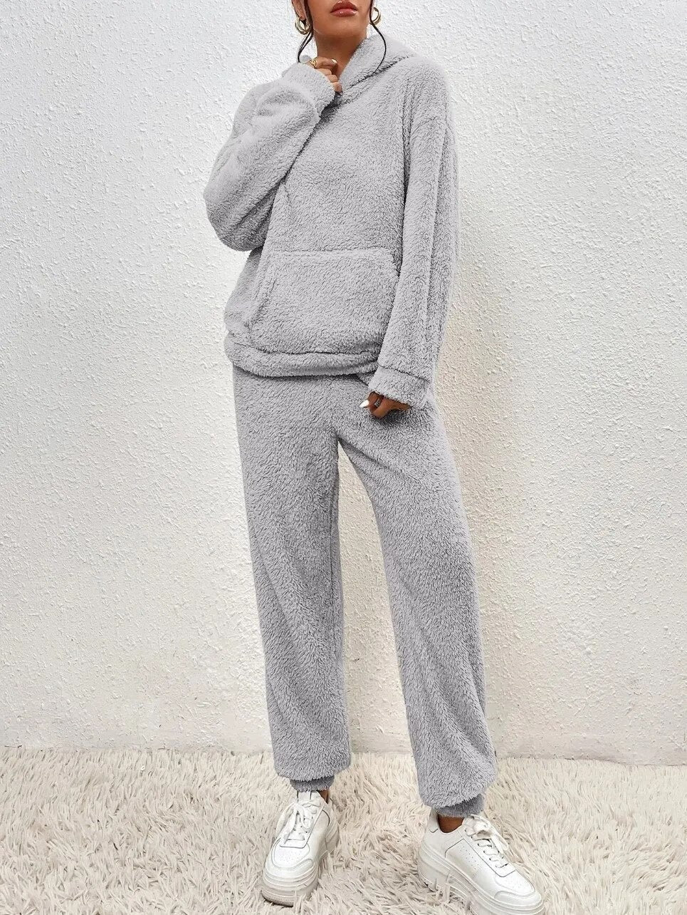 Bequeme Lounge-Satz Teddy-Fleece Kapuzenjacke