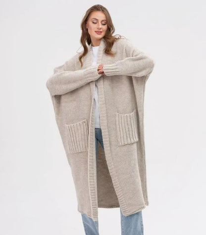 Große Strickjacke Übergröße Wollig Lang mit XXL Taschen