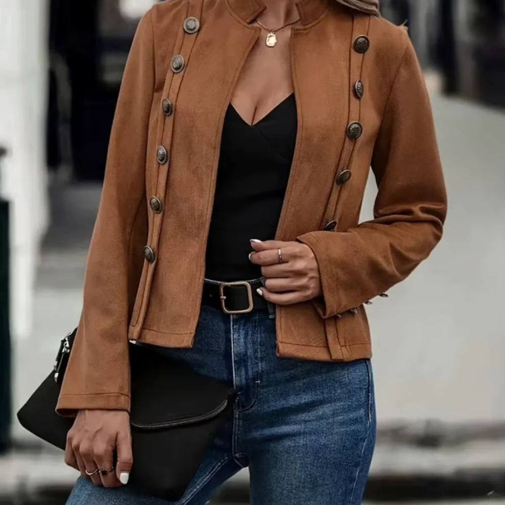 Elegante Lederjacke Taillierte Passform Hoher Kragen - IdealeKleiden