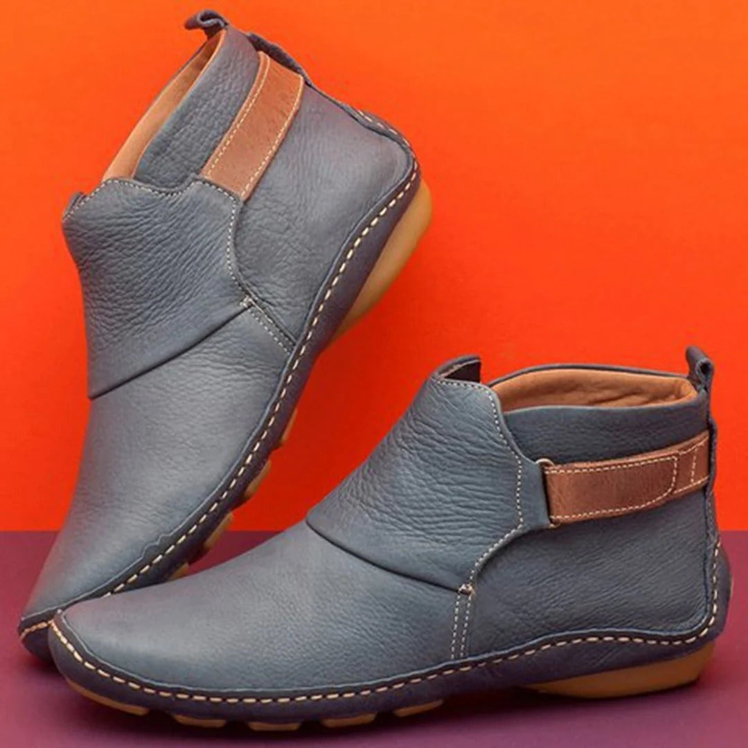 Damenschuhe Stiefeletten Leder Runder Zeh
