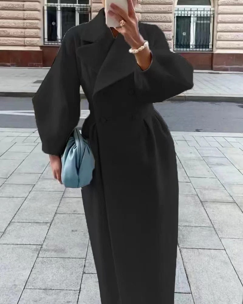 Frauen Trenchcoat Wollmix Taillierte A-Linie Gürtel