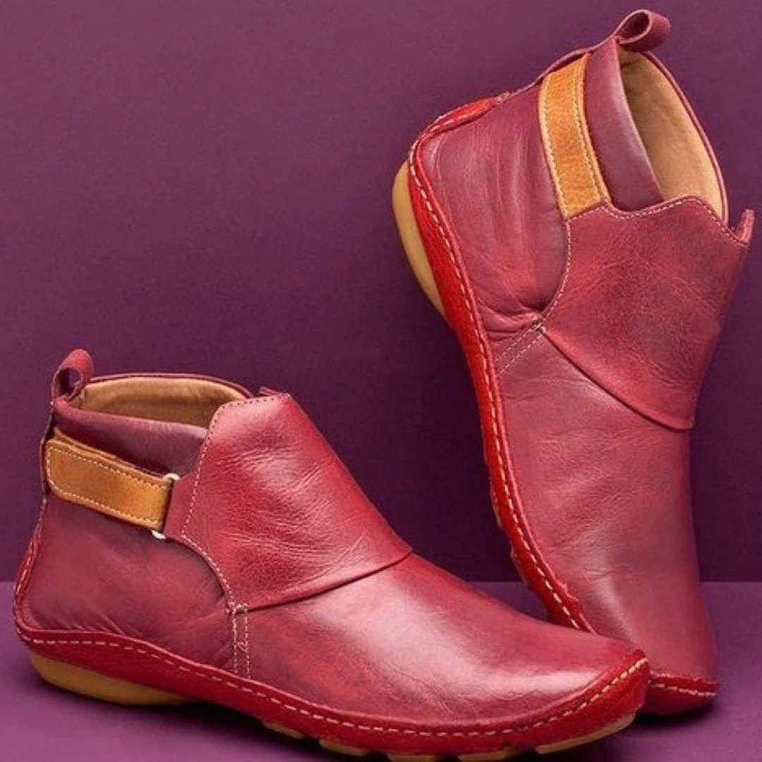 Damenschuhe Stiefeletten Leder Runder Zehe Schnürsenkel Bequem