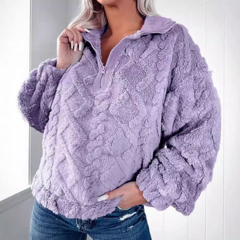 Übergrößer Fleece Pullover Stehkragen