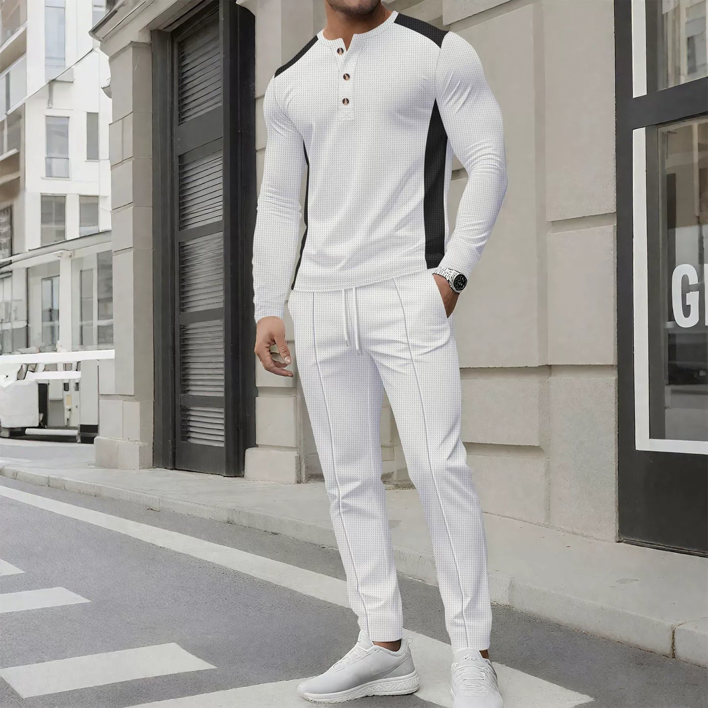 Herren Outfit: Slim Fit Henley Pullover & Hose