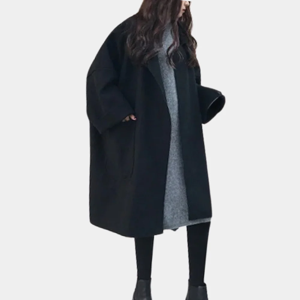Langer Wollmantel Übergröße Elegantes Design - IdealeKleiden