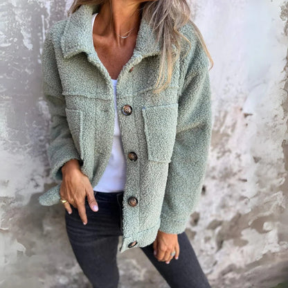 Lässige Winterjacke Große Taschen Baumwolle Optik
