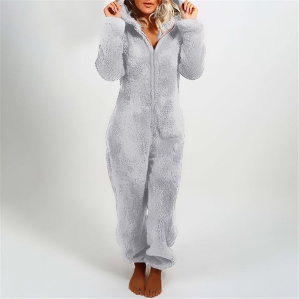 Damen Fleece-Overall Warm mit Kapuze