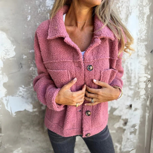 Winter Mantel Damen Lockere Passform Wollig - IdealeKleiden