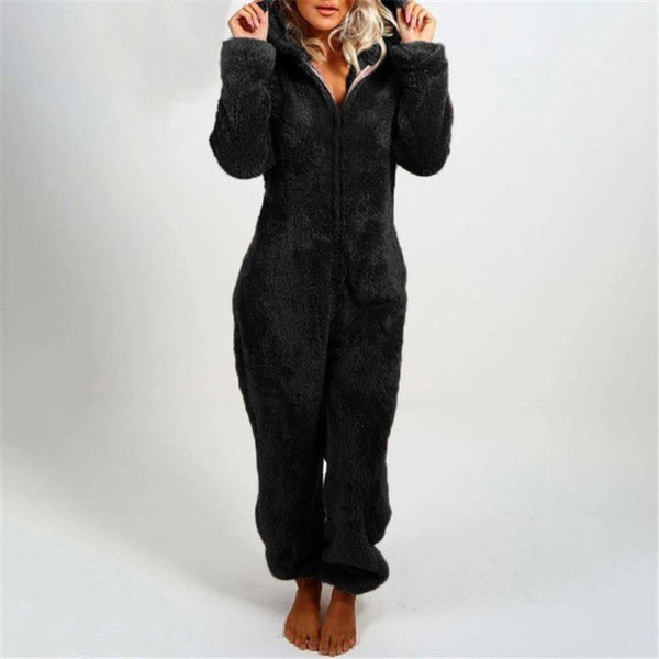 Damen Fleece-Overall Warm mit Kapuze