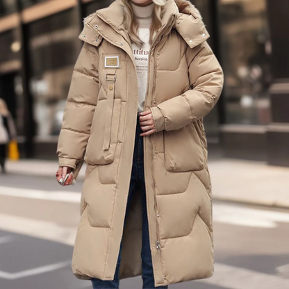 Oversized Steppjacke Lang Mit Kapuze Warm Isoliert