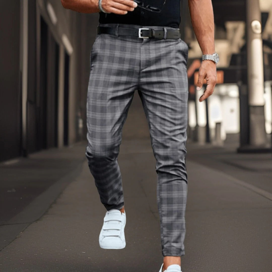 Chino-Hosen Slim Fit Karo Muster Elegant