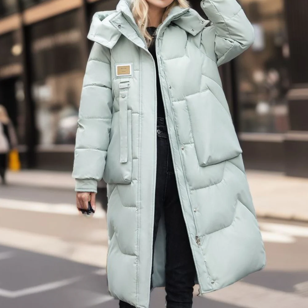 Oversized Steppjacke Lang Mit Kapuze Warm Isoliert