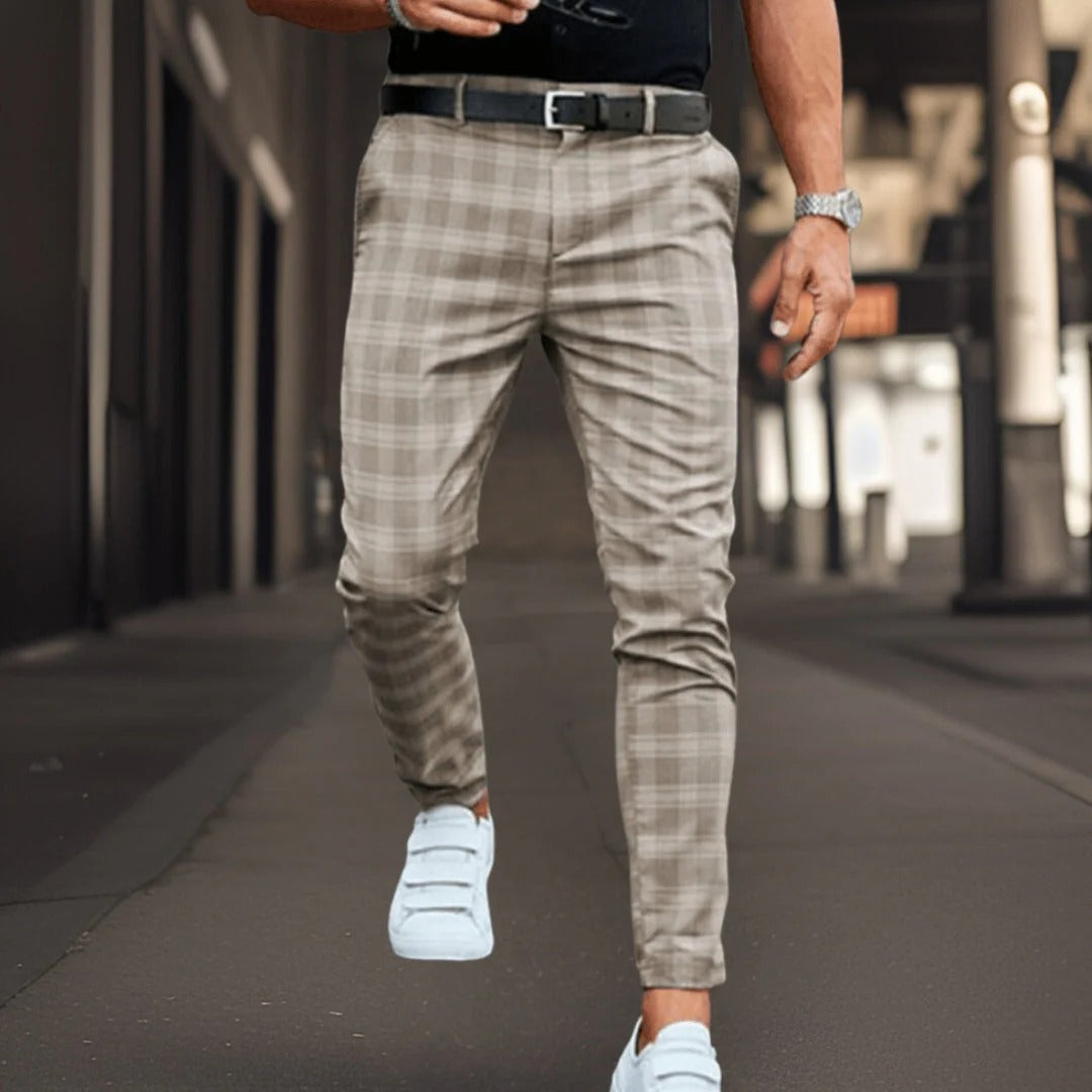Chino-Hosen Slim Fit Karo Muster Elegant