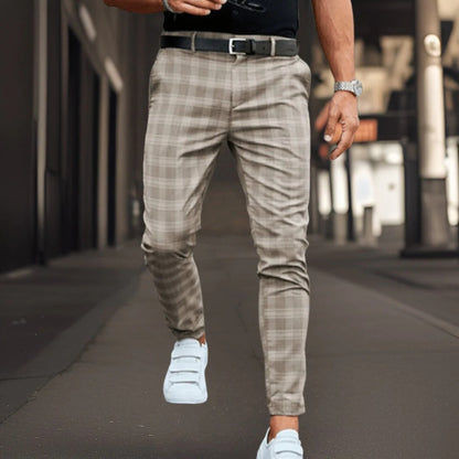 Chino-Hosen Slim Fit Karo Muster Elegant