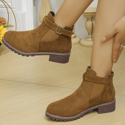 Frauen Stiefeletten Rauleder Schnallen Blockabsatz