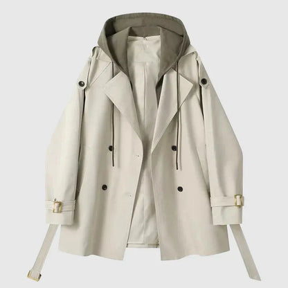 Große Trenchcoat Damen Oversize Kapuze Gürtel Baumwolle Stil