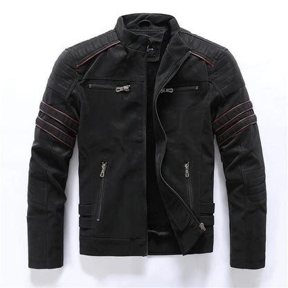 Lederjacke Slim Fit Gesteppte Schultern Reißverschluss