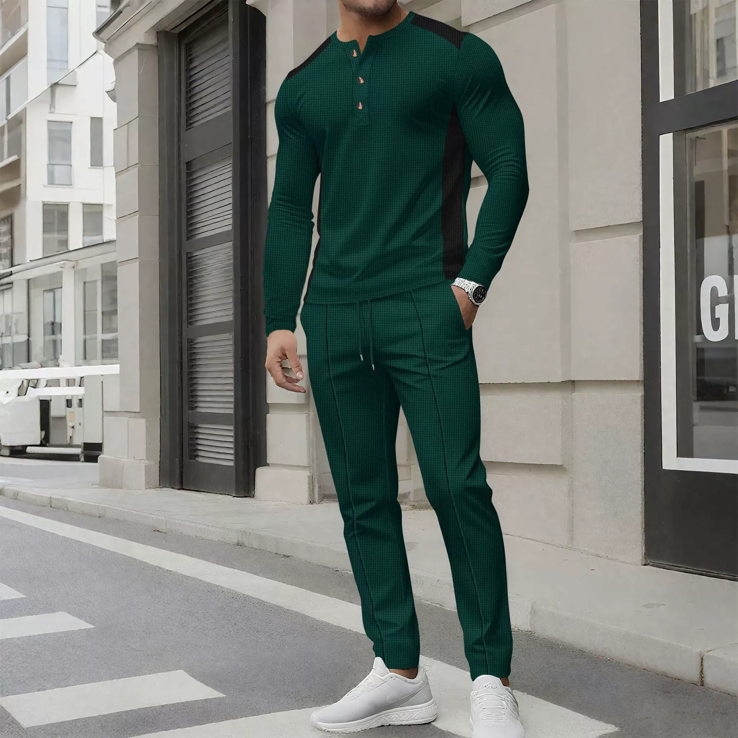 Herren Outfit: Slim Fit Henley Pullover & Hose