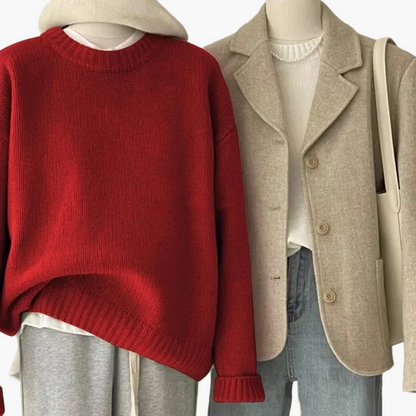 Retro Kleidungsset Japanischer Look - Strickpullover und Blazer