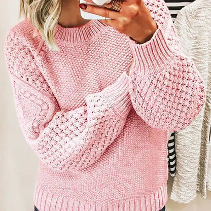 Großer Strickpullover Wollmischung Zopflook - IdealeKleiden