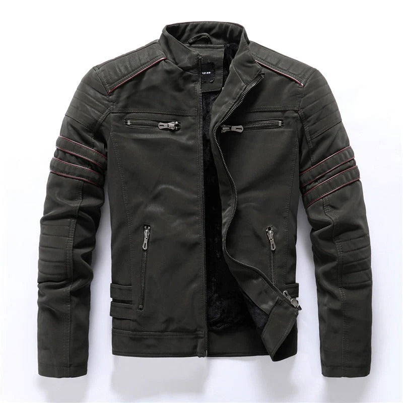 Lederjacke Slim Fit Gesteppte Schultern Reißverschluss