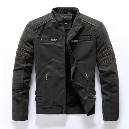 Lederjacke Slim Fit Gesteppte Schultern Reißverschluss