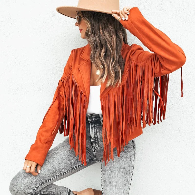 Lederjacke Damen Taillierte Passform Fransen - IdealeKleiden