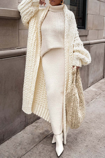 Übergroße Strickjacke Chunky Wolle Lang - IdealeKleiden