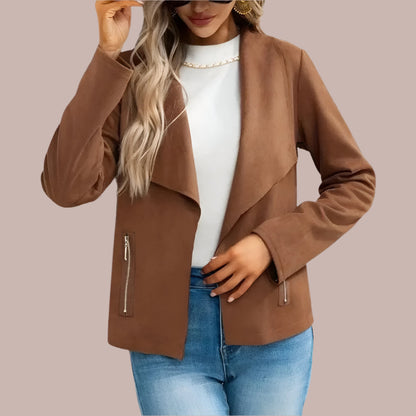 Elegante Wildlederjacke Slim Fit Offene Vorderseite