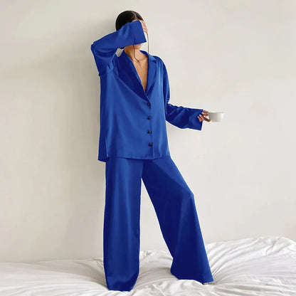 Damenschlafanzug Satin Set Lockerer Style